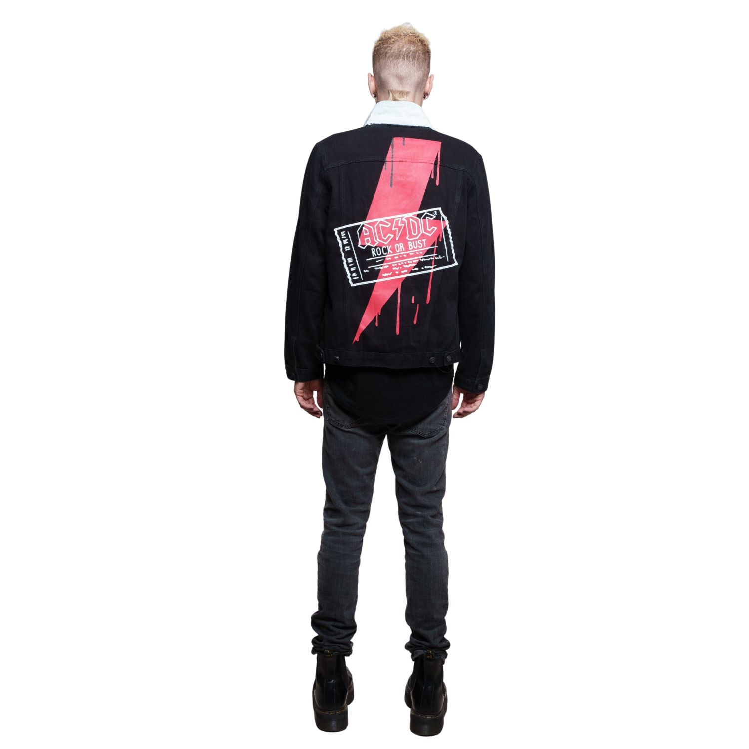 Vintage AC/DC Hand-Painted Denim Jacket for Men