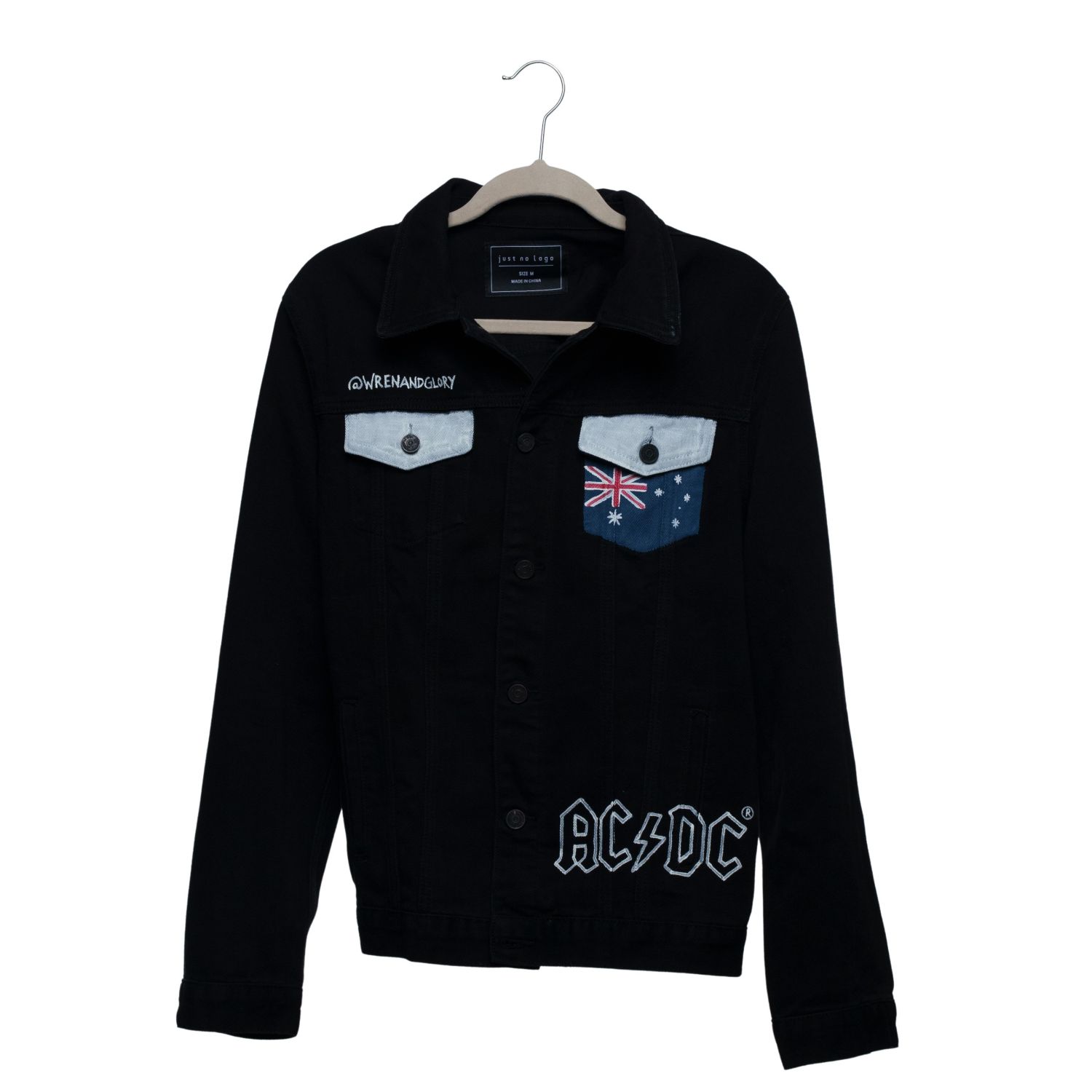 Vintage AC/DC Hand-Painted Denim Jacket for Men