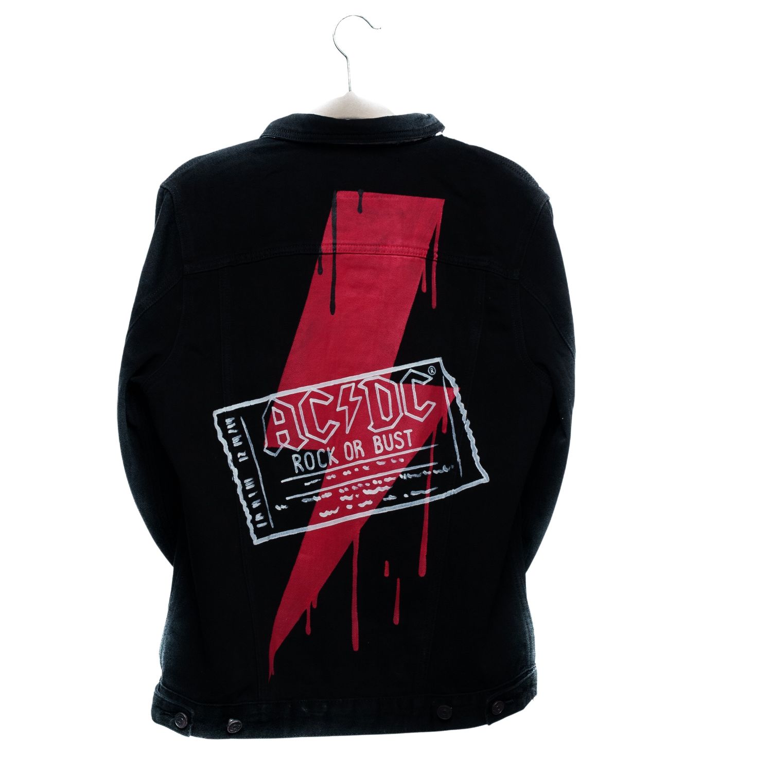 Vintage AC/DC Hand-Painted Denim Jacket for Men