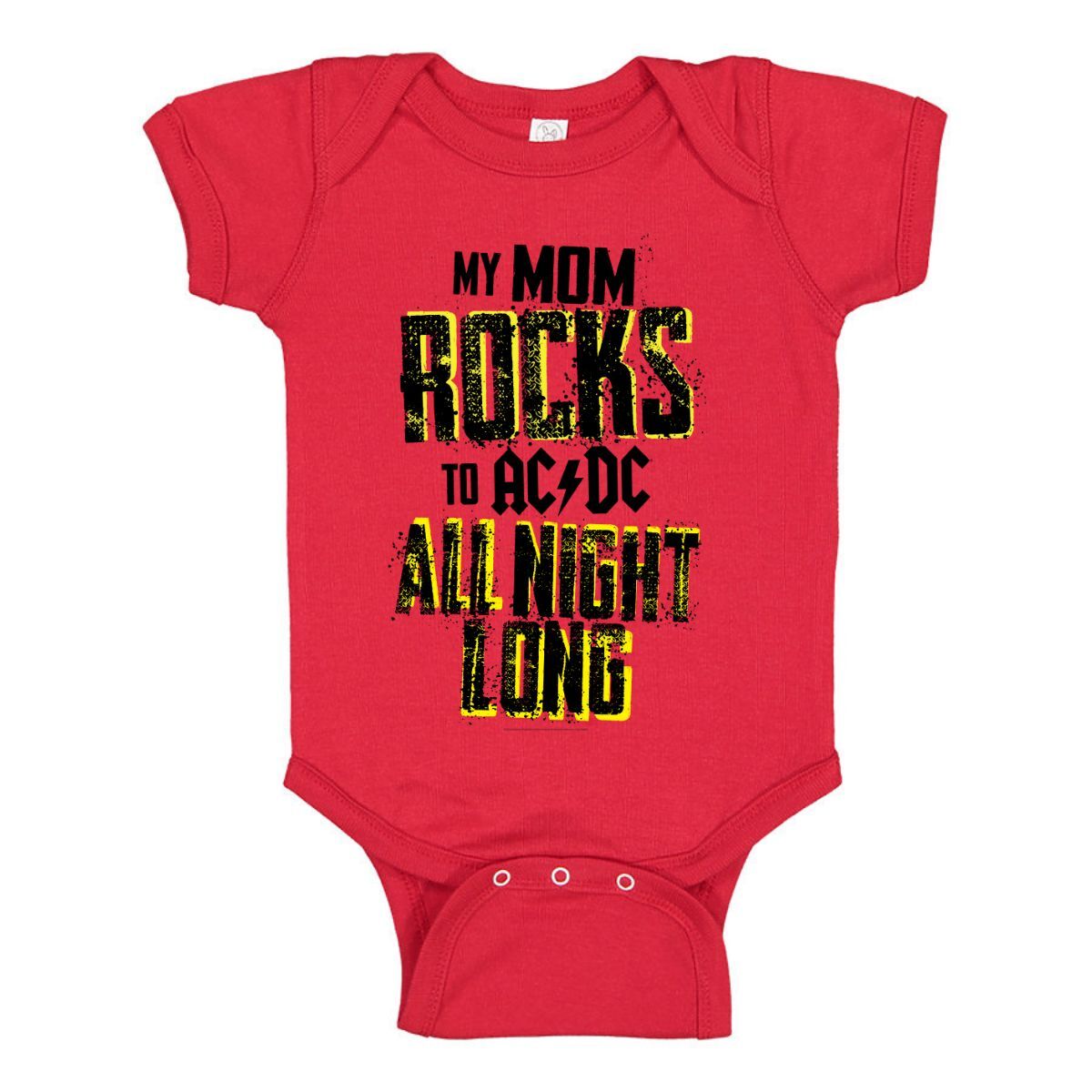 Red 'Mom Rocks' Baby Onesie for Playful Nights