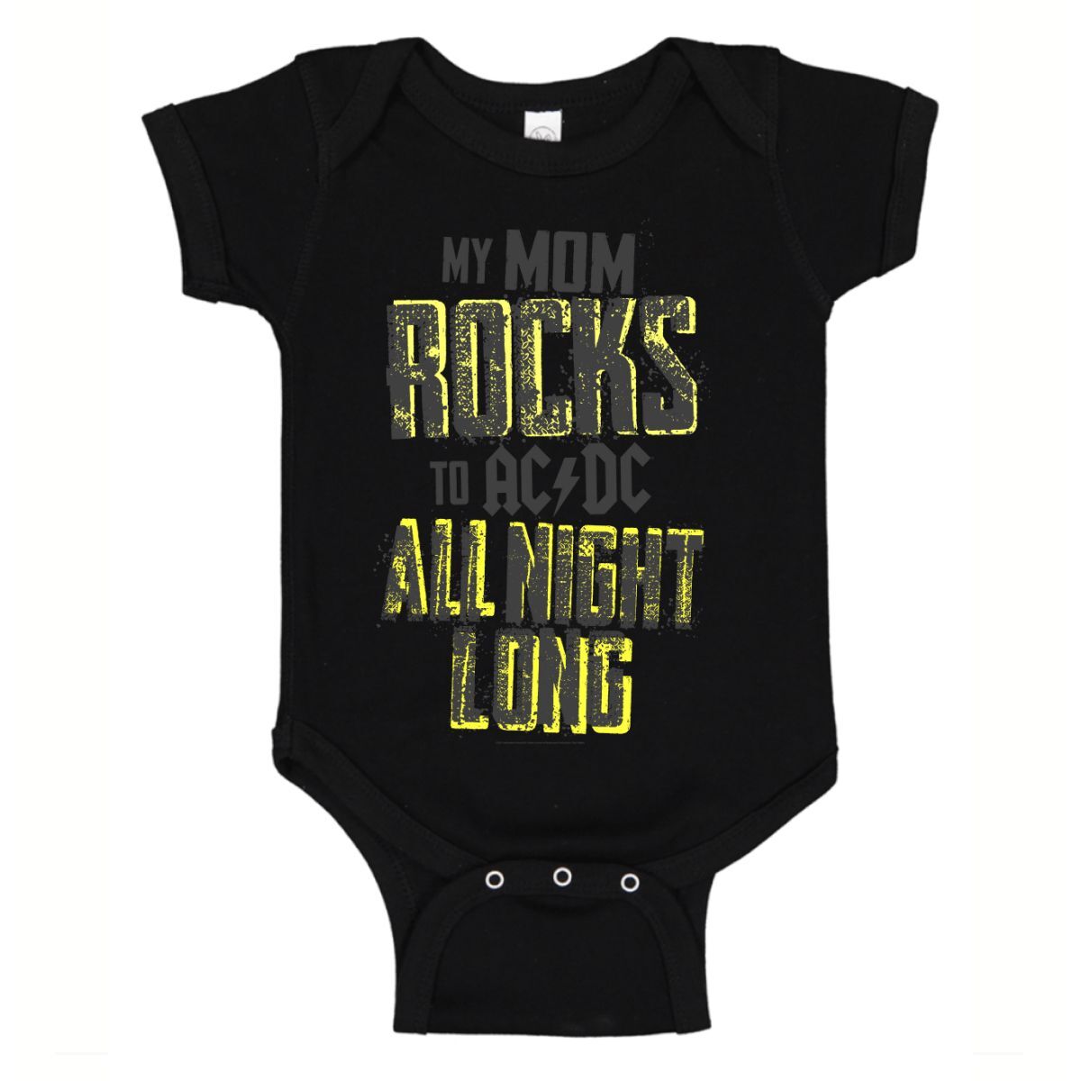 Black 'Mom Rocks' Baby Onesie for Playtime